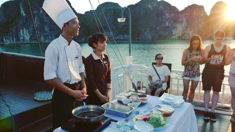 Halong Bay Cruise Overnight: A Timeless Journey Through Vietnam’s Iconic Seascape 6 Cooking class experience during a Halong Bay cruise overnight in Vietnam