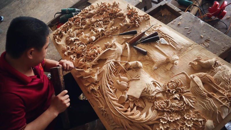 Small wooden sculptures and carvings in a Nha Trang souvenir shop